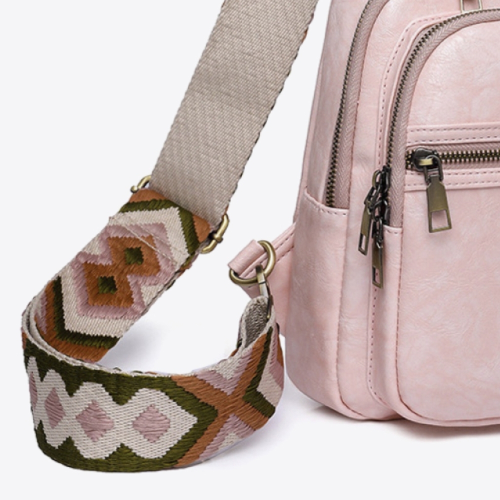 Vegan Leather Sling Bag Crossbody Shoulder Purse Convertible Wide Guitar Strap - Picture 5 of 14